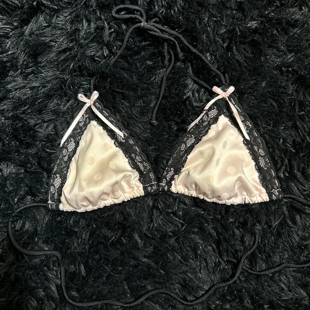 Polka dot lace bikini top